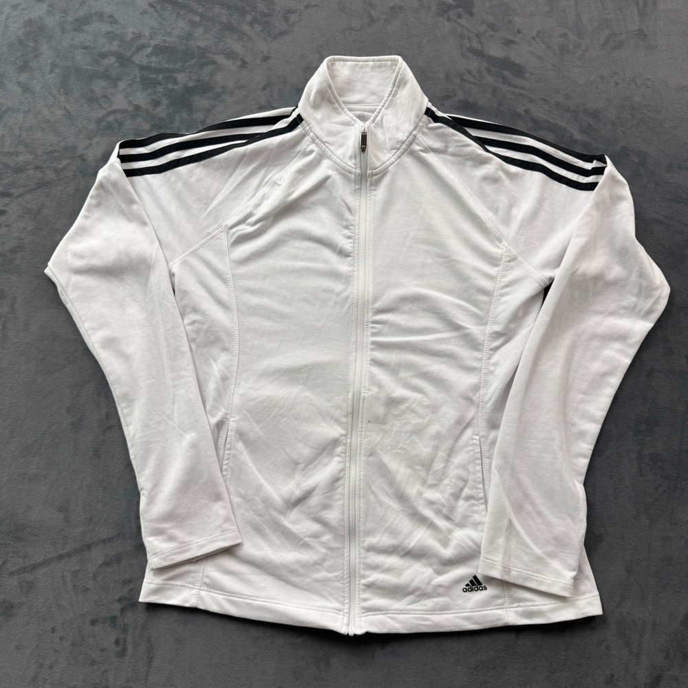 Adidas Golf Womens White Full Zip Track Jacket 3 Stripe Mock Neck Medium